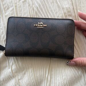 Coach Dark Brown Leather Zip Wallet